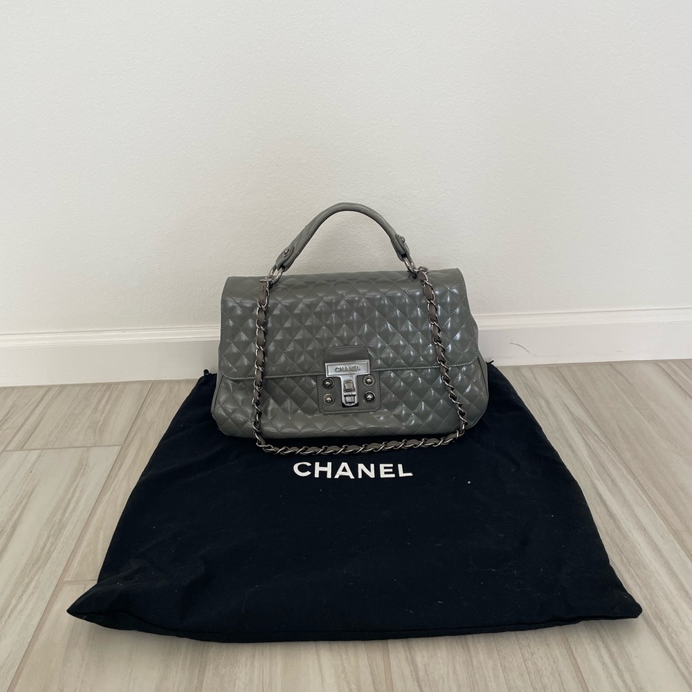 Chanel Metallic Gray Quilted Shoulder Bag